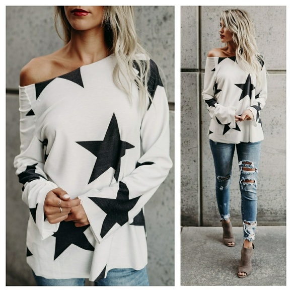 1left. Sm. offwhite oversized star long sleeve top - Picture 2 of 2